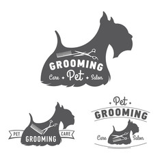 Grooming logo set. Scottish terrier icon. Vector