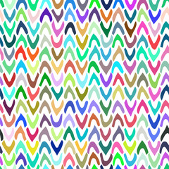 Vector Abstract seamless pattern with hand drawn chevron. Ticks with rough edges in different bright colors on white background. Trendy graphic design.