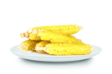 corn in white plate on white background