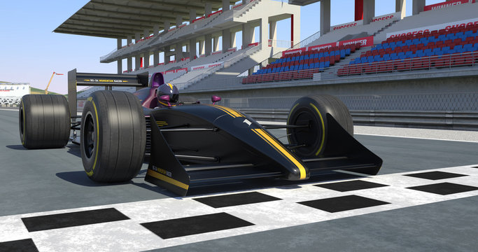 Racing Car Getting Ready For Racing - High Quality 3D Rendering With Environment