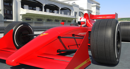 Red Racing Car Getting Ready For Racing - High Quality 3D Rendering With Environment