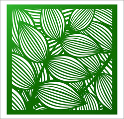 Laser cutting square panel. Openwork floral pattern with tropical leaves. Perfect for gift box silhouette ornament - 198966452