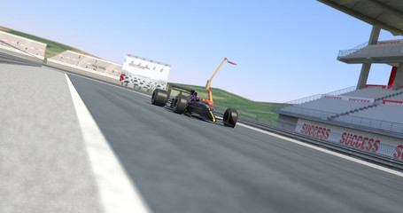 Racing Car Winning The Race - High Quality 3D Rendering With Camera Depth Of Field