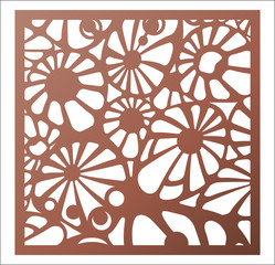 Laser cutting square panel. Openwork floral pattern with mandala. Perfect for gift box silhouette ornament, coaster. - 198966456