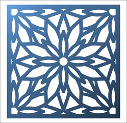 Laser cutting square panel. Openwork floral pattern with mandala. Perfect for gift box silhouette ornament, wall art, screen, panel fence, partition, gate  or coaster.