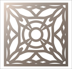 Laser cutting square panel. Openwork floral pattern with mandala. Perfect for gift box silhouette ornament, wall art, screen, panel fence, partition, gate  or coaster. - 198966467