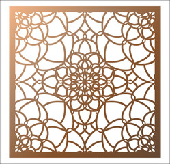 Laser cutting square panel. Openwork floral pattern with mandala. Perfect for gift box silhouette ornament, wall art, screen, panel fence, partition, gate  or coaster.
