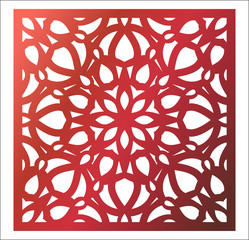 Laser cutting square panel. Openwork floral pattern with mandala. Perfect for gift box silhouette ornament, wall art, screen, panel fence, partition, gate  or coaster. - 198966479