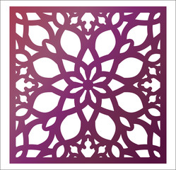Laser cutting square panel. Openwork floral pattern with mandala. Perfect for gift box silhouette ornament, wall art, screen, panel fence, partition, gate  or coaster.
