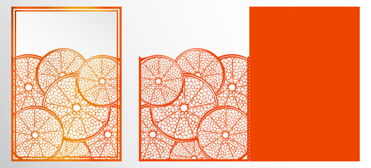 Vector Laser cut template card. Abstract natural Pattern with section of citrus fruits. Unusual Ornamental embellishment. - 198966641