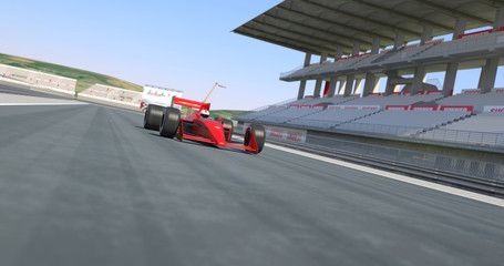 Red Racing Car Winning The Race - High Quality 3D Rendering With Camera Depth Of Field