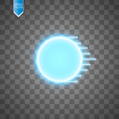 Blue energy ring with speed glow lines on transparent backgraund. abstract.conceptual vector design with free area in center for any object.