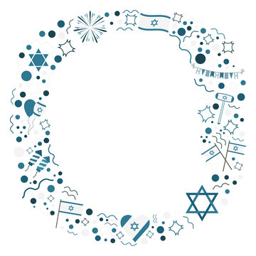 Frame with Israel Independence Day holiday flat design icons