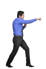 Portrait of asian businessman punching something