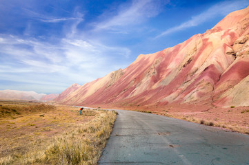 The most beautiful colorful mountain and spectacular blue sky in Tabriz Iran.Similar colourful mountains in China and Peru.
