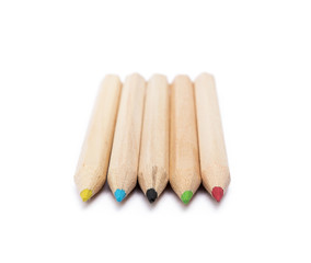 Wooden colorful ordinary pencils isolated on a white background 