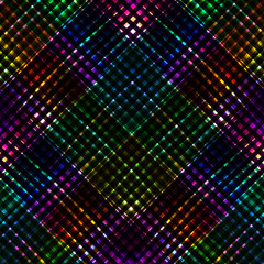 A rainbow coloured iridescent pixel background in diagonal grid. Abstract holographic spectrum...