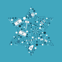 Israel Independence Day holiday flat design icons set in star of david shape