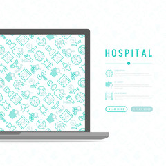 Hospital concept with thin line icons for doctor's notation: neurologist, gastroenterologist, manual therapy, ophtalmologist, cardiology, allergist, dermatologist, dentist. Vector illustration.