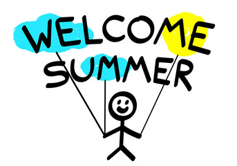 linear drawing of man with sun and clouds. Children's style