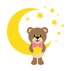 cartoon cute bear with tie and moon
