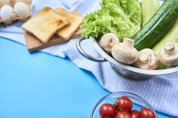 kitchen ingredient over blue background