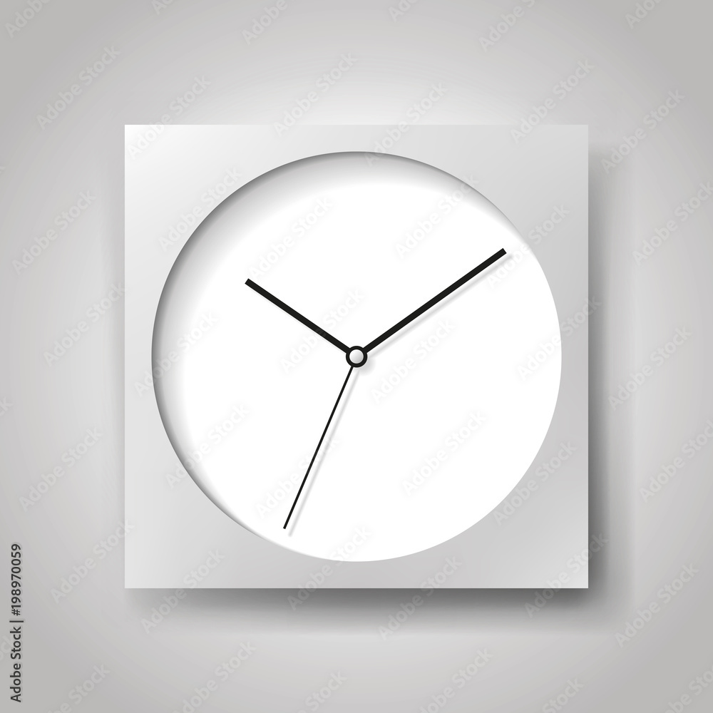 Poster simple wall clock in realistic style, minimalistic timer on gray background. business watch. vector 