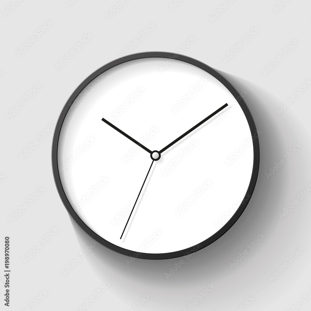 Poster simple wall clock in realistic style, minimalistic timer on gray background. business watch. vector 