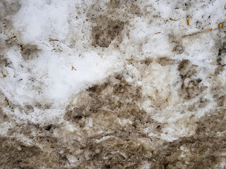 Textured surface of dirty gray snow after winter
