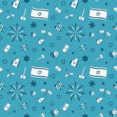 Israel Independence Day holiday flat design icons seamless pattern
