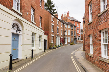 Elegant terraced Georgian style brick town houses in the English town of Shrewsbury