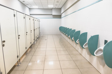 Clean men public toilet room interior, perspective