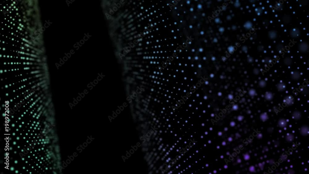 Poster background blue particle movement. pattern glow particles on black background. motion abstract point