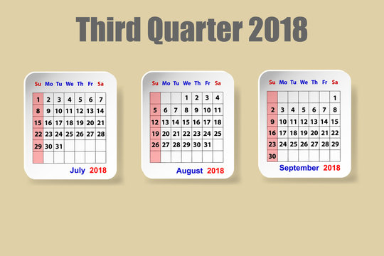 Calendar For Third Quarter Of 2018 Year