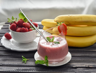 Strawberry, raspberry and banana smoothie made with fresh ingredients