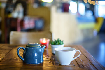 Red Fruit Tea on wood table with bokeh 
