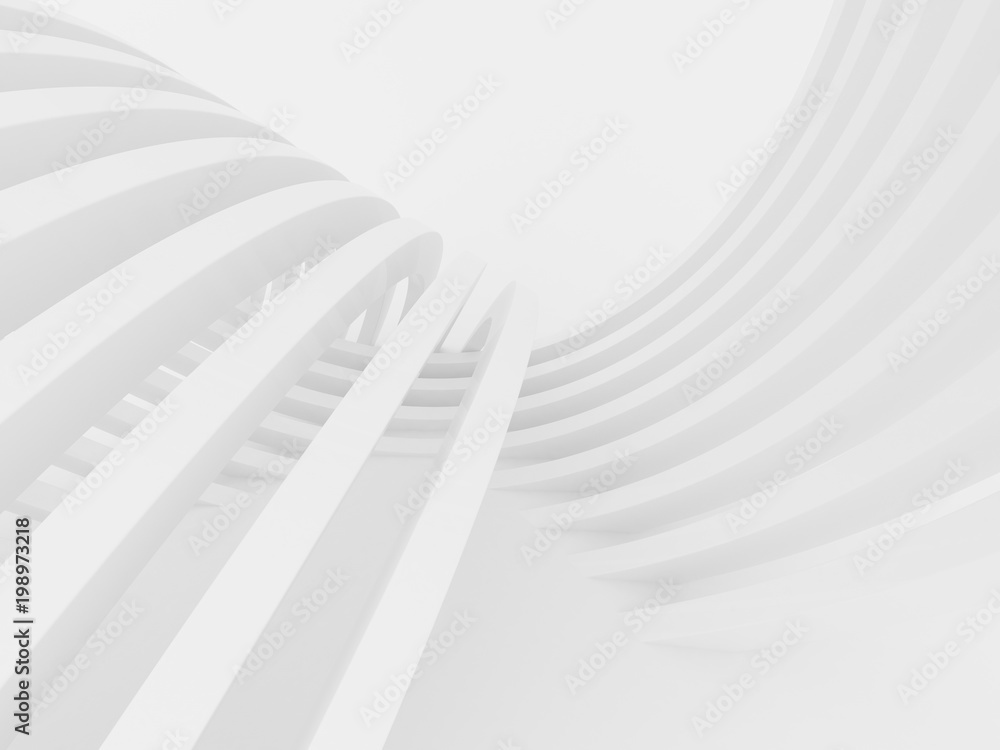 Poster abstract of white curved architectural pattern background,concept of future modern facade design on 
