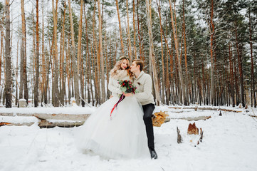 Fototapeta na wymiar Winter wedding photosession in nature