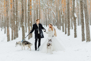 Fototapeta na wymiar Winter wedding photosession in nature