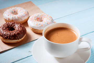 breakfast of donuts and coffee