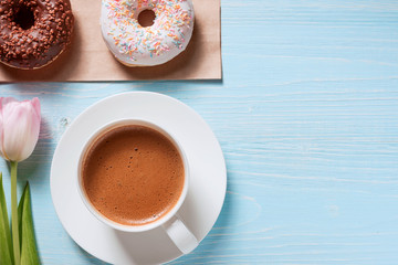 breakfast of donuts and coffee