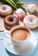 breakfast of donuts and coffee