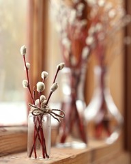 Willow in vase on a wooden window