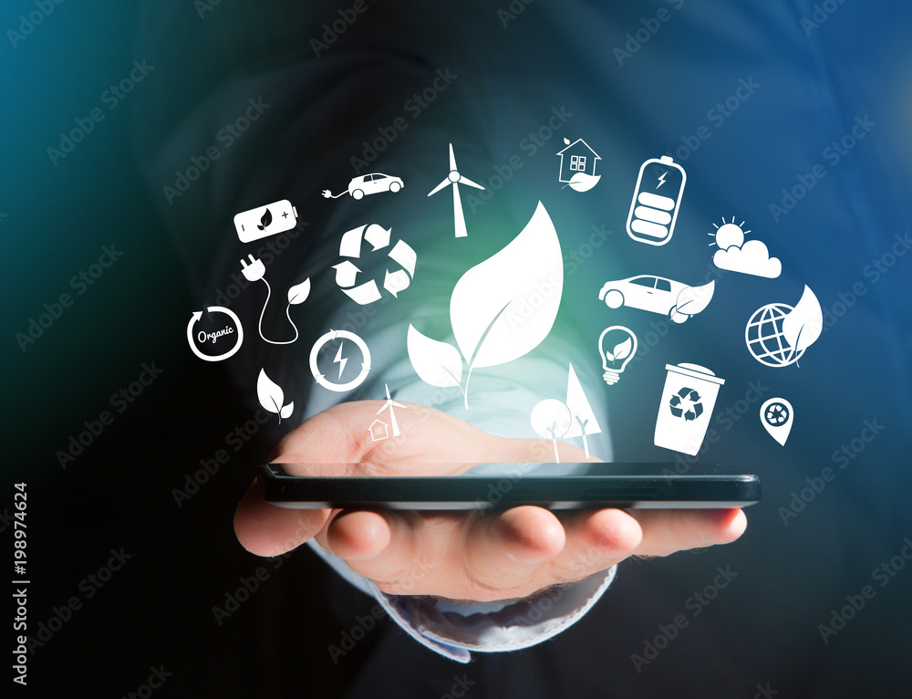 Poster view of a technology ecologic interface with icon displayed on a technology interface