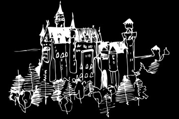 vector sketch of a high medieval castle