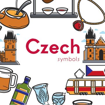 Czech symbols promo poster with architecture and national cuisine