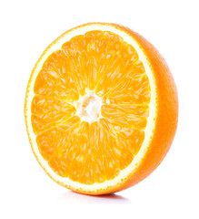 half of ripe orange isolated on white background