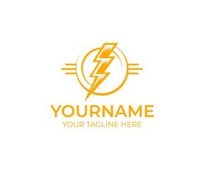 Electrical lightning and flash, logo template. Electric thunder, power, energy and light, vector design. Lightning electricity, illustration