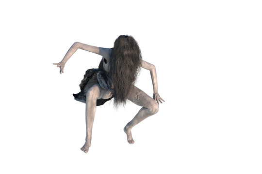 3D Illustration of a girl Ghost like in Japanese horror movies, Halloween witch