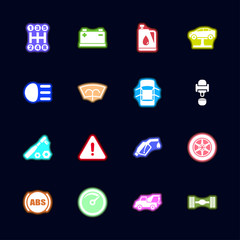 Car Neon light icons set. Collection bright Vector icon